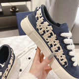 B33 Men's Sneakers Navy Blue Smooth Cowhide Leather with Beige Oblique Embossed Stitching |3SN303ZYQ_H561