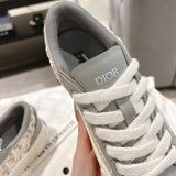 B33 Men's Sneakers Gray Smooth Calfskin with Cream Oblique Embossed Embroidery| 3SN303ZYQ_H868