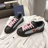 Collaboration B33 Men's Black Smooth Calfskin and Gray Oblique Embroidered Low-Top Sneakers |3SN303ZYQ_H968