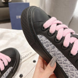 Collaboration B33 Men's Black Smooth Calfskin and Gray Oblique Embroidered Low-Top Sneakers |3SN303ZYQ_H968