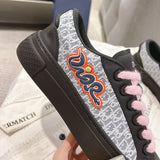 Collaboration B33 Men's Black Smooth Calfskin and Gray Oblique Embroidered Low-Top Sneakers |3SN303ZYQ_H968