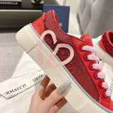 B33 Men's Low-Top Sneakers Red Smooth Calfskin with Red Oblique Jacquard| 3SN303ZDE-H331