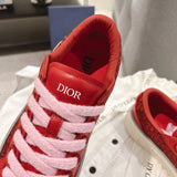 B33 Men's Low-Top Sneakers Red Smooth Calfskin with Red Oblique Jacquard| 3SN303ZDE-H331