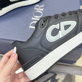 B57 Dribble Men's Low-Top Sneakers Black and white smooth calf leather with beige and black Oblique jacquard fabric| 3SN318ZXU_H960