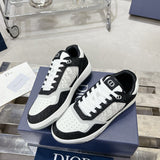 B27 Low-Top Sneakers: White smooth calf leather, black denim fabric, and white Oblique Galaxy print leather|3SN272ZAC_H960