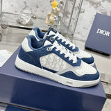 B27 Uptown Men's Low-Top Sneakers White Smooth Calfskin, Blue Denim, and White Oblique Galaxy Leather|3SN272ZAC_H580