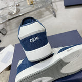B27 Uptown Men's Low-Top Sneakers White Smooth Calfskin, Blue Denim, and White Oblique Galaxy Leather|3SN272ZAC_H580