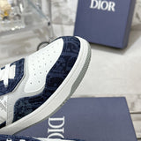 B27 Uptown Men's Low-Top Sneakers, White Smooth Cowhide Leather, Blue Denim, and White |3SN272ZWZ_H580