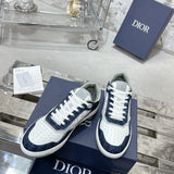 B27 Uptown Men's Low-Top Sneakers, White Smooth Cowhide Leather, Blue Denim, and White |3SN272ZWZ_H580