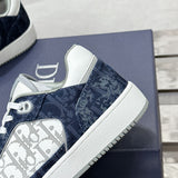 B27 Uptown Men's Low-Top Sneakers, White Smooth Cowhide Leather, Blue Denim, and White |3SN272ZWZ_H580