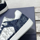 B27 Uptown Men's Low-Top Sneakers, White Smooth Cowhide Leather, Blue Denim, and White |3SN272ZWZ_H580