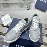 B27 Men's Low-Top Sneakers in Grey Smooth Cowhide Leather with Toned-Down CD Diamond Canvas Accents |3SN272ZPP_H865
