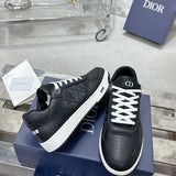 B27 Men's Low-Top Sneakers, Black Smooth Calf Leather with CD Diamond Canvas  |3SN272ZPP_H900