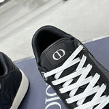 B27 Men's Low-Top Sneakers, Black Smooth Calf Leather with CD Diamond Canvas  |3SN272ZPP_H900