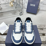 B27 Men's Low-Top Sneakers Blue, Cream White, and Gray Smooth Cowhide Leather with Beige and Black Oblique Print Fabric |3SN272ZIR_H568