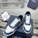 B27 Men's Low-Top Sneakers Blue, Cream White, and Gray Smooth Cowhide Leather with Beige and Black Oblique Print Fabric |3SN272ZIR_H568