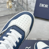 B27 Men's Low-Top Sneakers Blue, Cream White, and Gray Smooth Cowhide Leather with Beige and Black Oblique Print Fabric |3SN272ZIR_H568