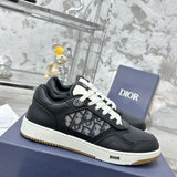 B27 Men's Low-Top Sneakers Black Smooth Cowhide Leather with Beige and Black Oblique Jacquard |3SN272ZIR_H965
