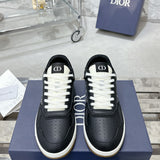 B27 Men's Low-Top Sneakers Black Smooth Cowhide Leather with Beige and Black Oblique Jacquard |3SN272ZIR_H965