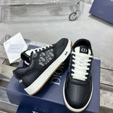 B27 Men's Low-Top Sneakers Black Smooth Cowhide Leather with Beige and Black Oblique Jacquard |3SN272ZIR_H965