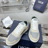 B27 Men's Low-Top Sneakers in Gray and White Smooth Calf Leather with Beige and Black  Oblique Jacquard Fabric |3SN272ZIR_H165