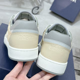 B27 Men's Low-Top Sneakers in Gray and White Smooth Calf Leather with Beige and Black  Oblique Jacquard Fabric |3SN272ZIR_H165