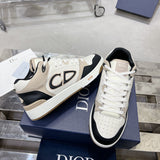 B57 Men's Mid-Top Sneakers Black and white smooth calf leather with beige and black Oblique jacquard fabric |3SH141ZXT H169