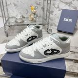 B57 Dribble Men's Low-Top Sneakers in Grey and White Smooth Cowhide Leather with Beige and Black Oblique Jacquard |3SN318ZXU_H860