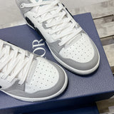 B57 Dribble Men's Low-Top Sneakers in Grey and White Smooth Cowhide Leather with Beige and Black Oblique Jacquard |3SN318ZXU_H860