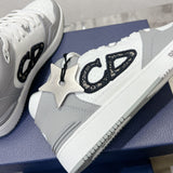 B57 Dribble Men's Low-Top Sneakers in Grey and White Smooth Cowhide Leather with Beige and Black Oblique Jacquard |3SN318ZXU_H860