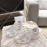 Women's Chrono Sneakers White Mesh Fabric with Silver and White Laminated Leather Effect Panels| KCK473TXX_S46W