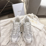 Women's Chrono Sneakers White Mesh Fabric with Silver and White Laminated Leather Effect Panels| KCK473TXX_S46W