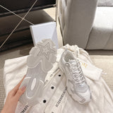 Women's Chrono Sneakers White Mesh Fabric with Silver and White Laminated Leather Effect Panels| KCK473TXX_S46W