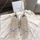 Women's Vibe Sneakers Light Blue & White Oblique Chambray Jacquard, Mesh Fabric, and Suede Calf Leather| KCK443ROU_S28N