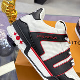 Men's Trainer Sneakers in White, Black, and Red Color Blocking Grain Calfskin| 1AD7JW