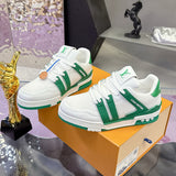 Couple's Trainer Sneakers in White and Green Grained Calfskin (Women's)| 1AHWSD