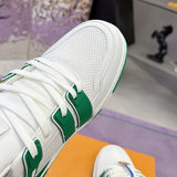 Couple's Trainer Sneakers in White and Green Grained Calfskin (Women's)| 1AHWSD