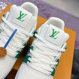 Couple's Trainer Sneakers in White and Green Grained Calfskin (Women's)| 1AHWSD