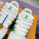 Couple's Trainer Sneakers in White and Green Grained Calfskin (Women's)| 1AHWSD