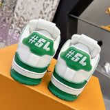 Couple's Trainer Sneakers in White and Green Grained Calfskin (Women's)| 1AHWSD