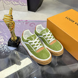 Men's Tilted Sneakers Green Spray-Painted Effect Satin Leather |1AJTH1