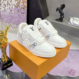 Men's Trainer Sneakers in White Smooth Cowhide and Grained Calfskin |1A9JGB