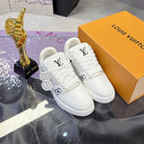 Men's Trainer Sneakers in White Smooth Cowhide and Grained Calfskin |1A9JGB