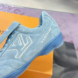 Men's Footprint Soccer Sneakers Blue Suede Cowhide| 1AHTZA