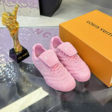 Men's Footprint Soccer Sneakers Pink Satin Leather| 1AHTYE