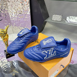 Men's Footprint Soccer Sneakers Blue Solid Leather Design |1AHDPA