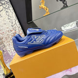Men's Footprint Soccer Sneakers Blue Solid Leather Design |1AHDPA